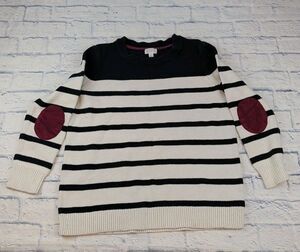 Market & Spruce Womens XL Navy Cream Striped Sweater Burgandy Chunky knit
